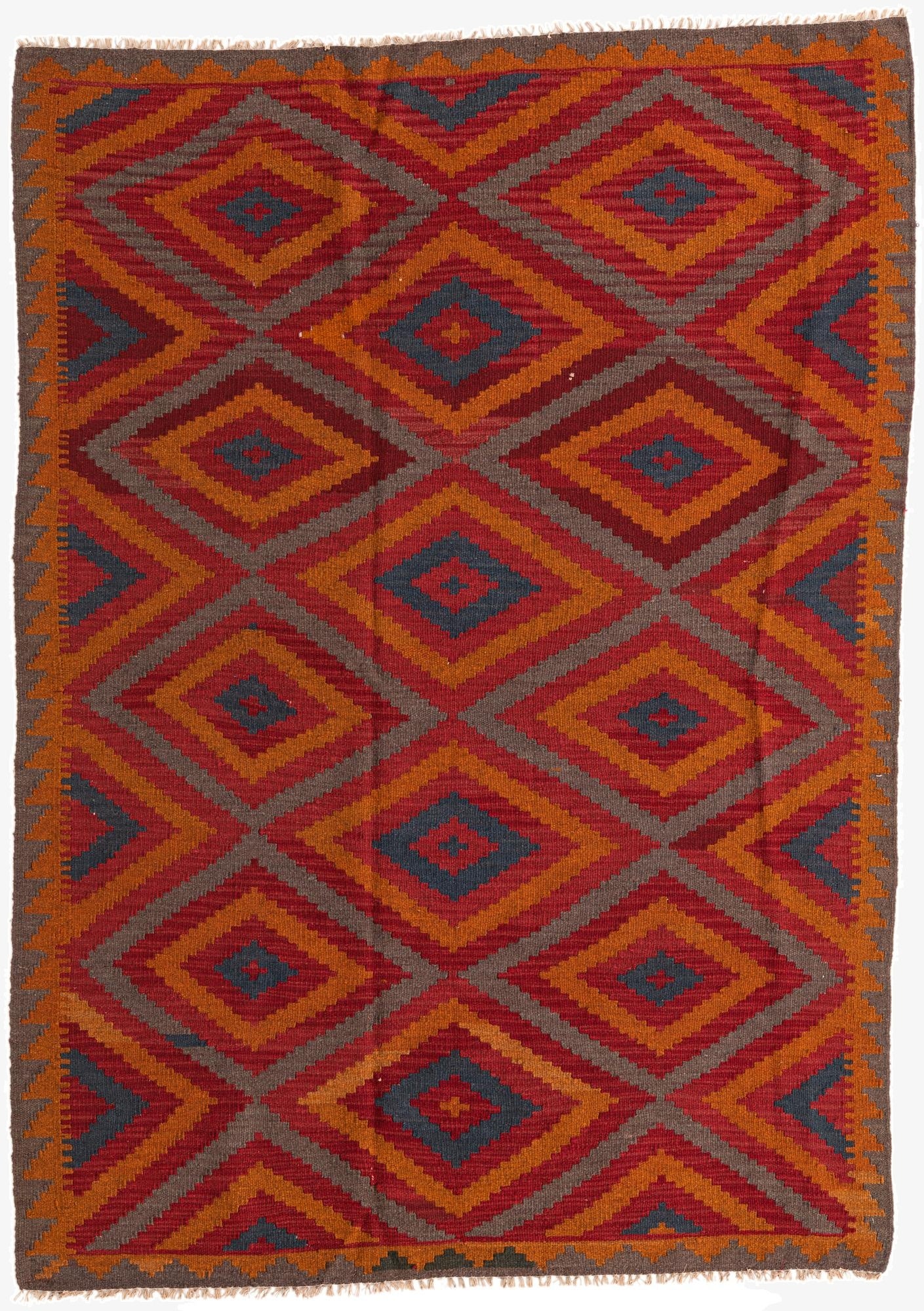 5' 4 x 7' 6  Hand Woven Kilim Maymana Wool Rug