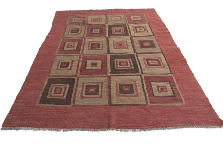 6' 7 x 8' 6 Hand Woven Kilim Modern Wool Rug
