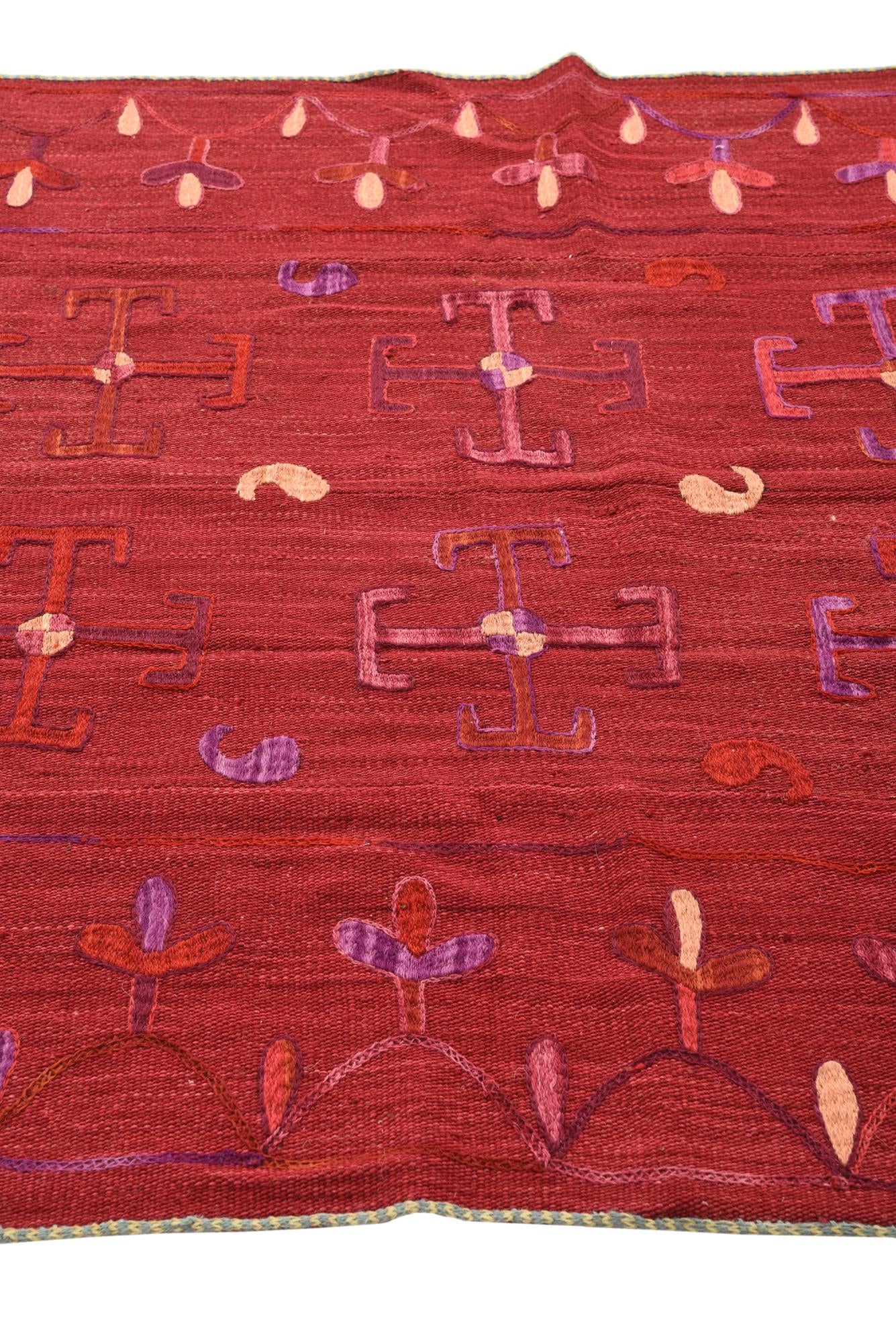 4' 7 x 5' 10 Hand Woven Kilim Suzani Wool Rug