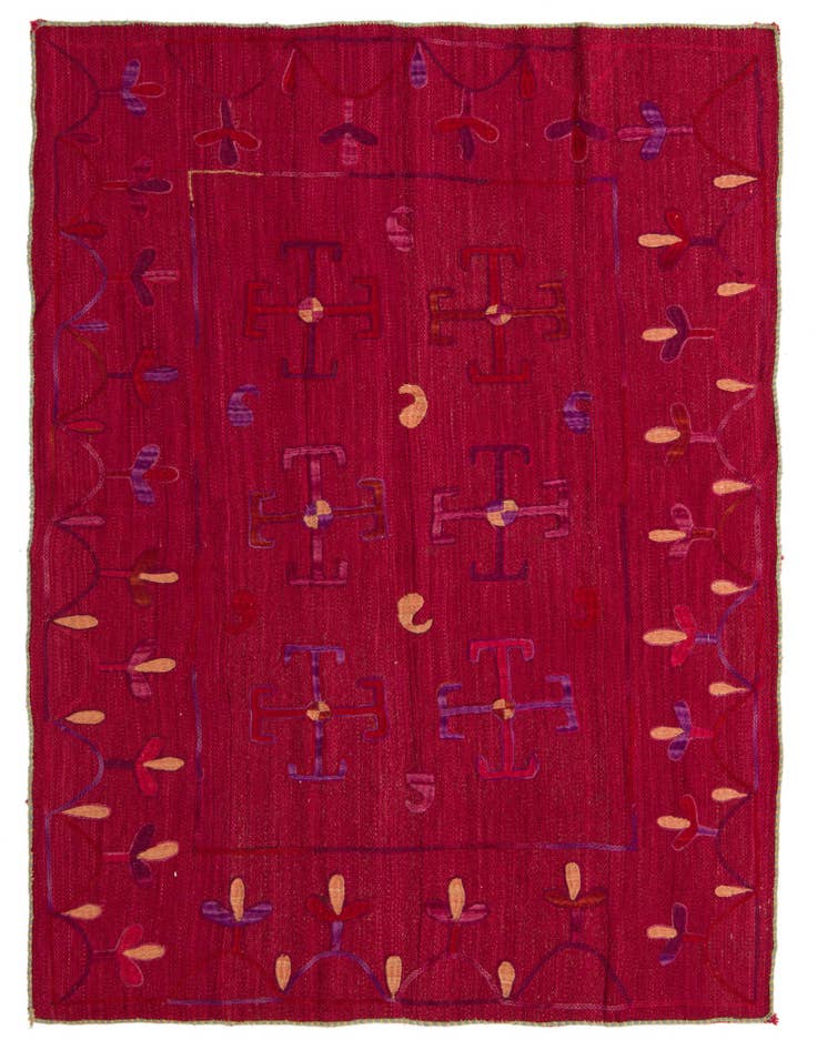 Detail image of 4' 7 x 5' 10 Hand Woven Kilim Suzani Wool Rug