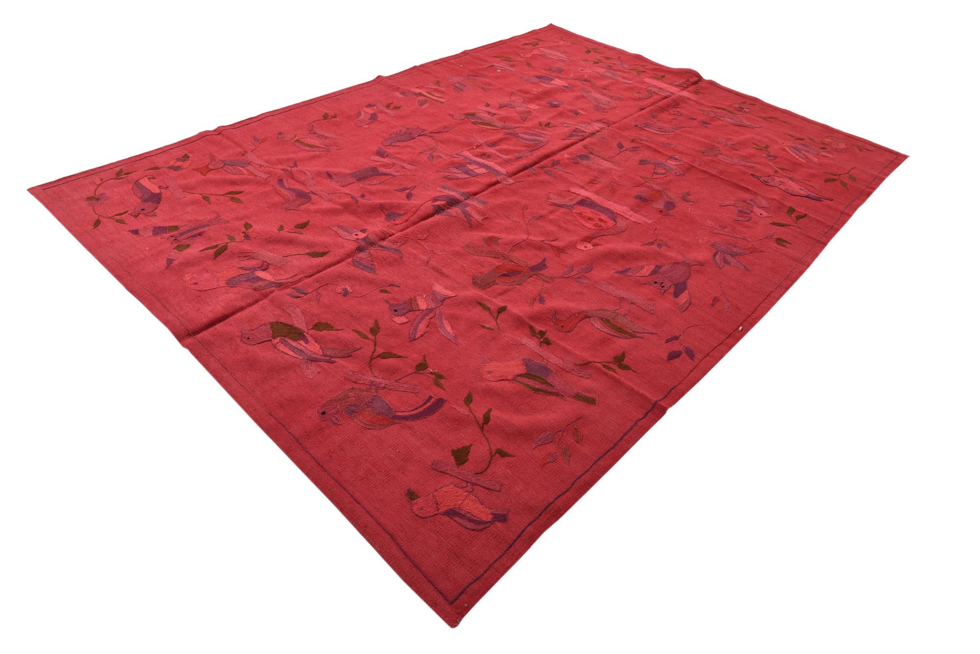 6' 9 x 9' 5 Hand Woven Kilim Suzani Wool Rug