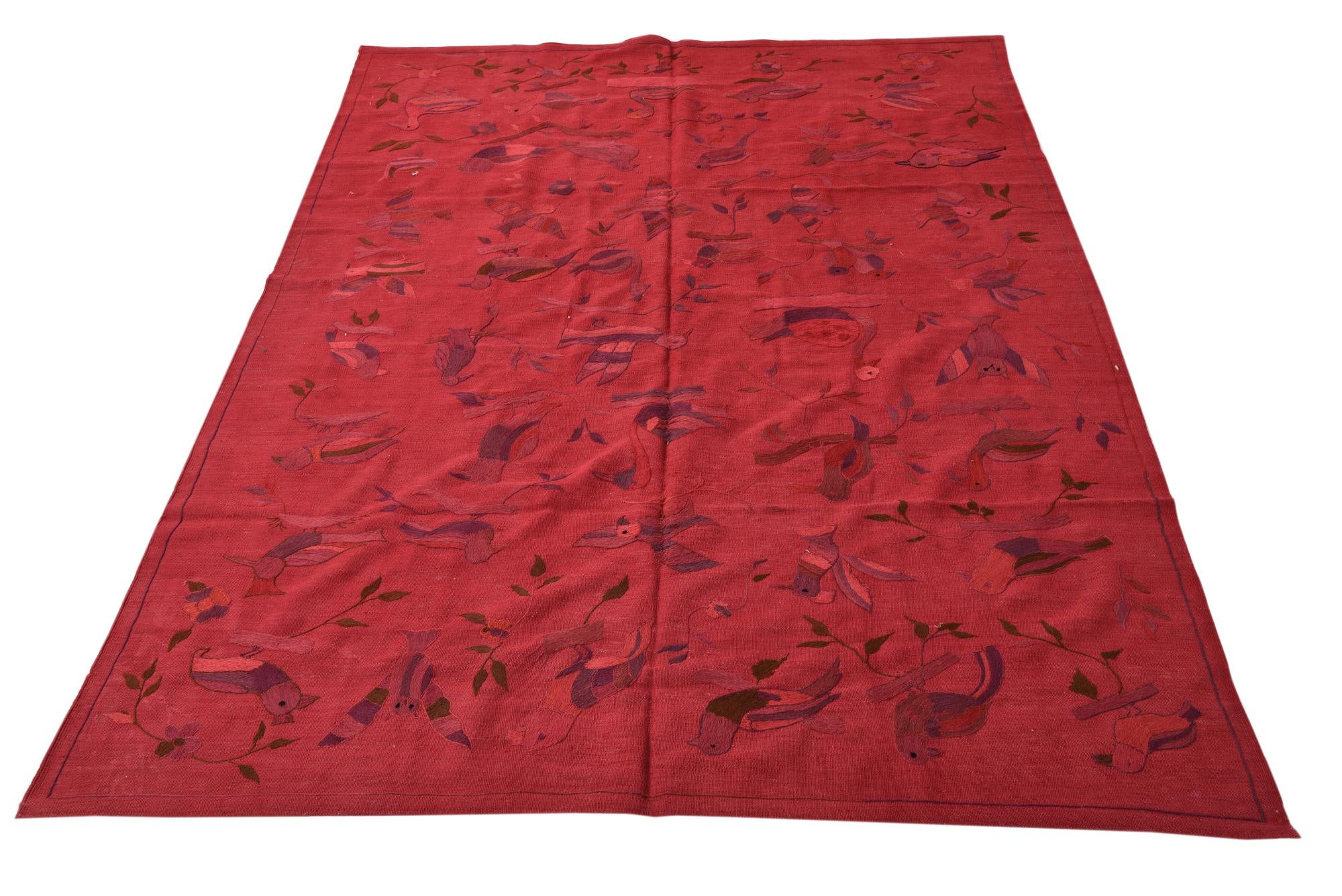 6' 9 x 9' 5 Hand Woven Kilim Suzani Wool Rug