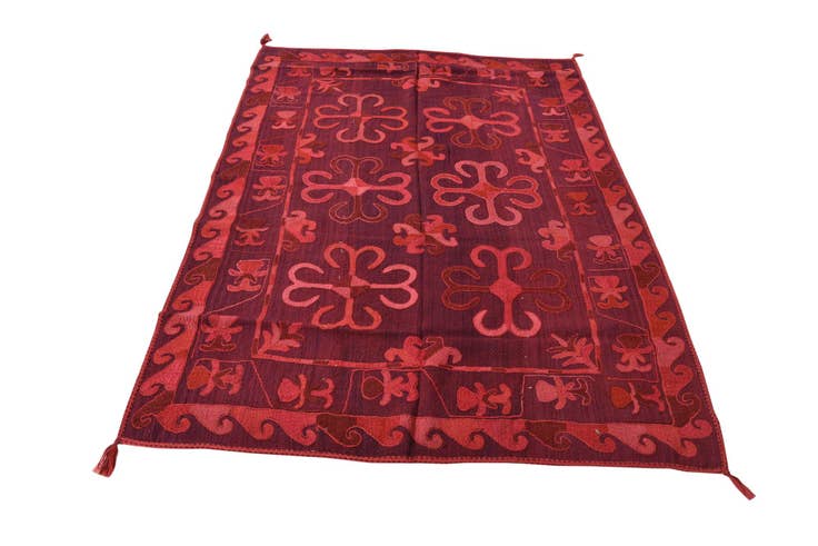 Detailfoto van 125cm x 175cm Handgeweven Kilim Suzani Wol Vloerkleed