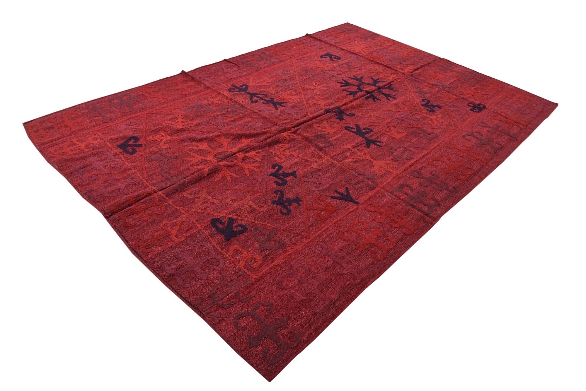 6' 2 x 9' 2 Hand Woven Kilim Suzani Wool Rug