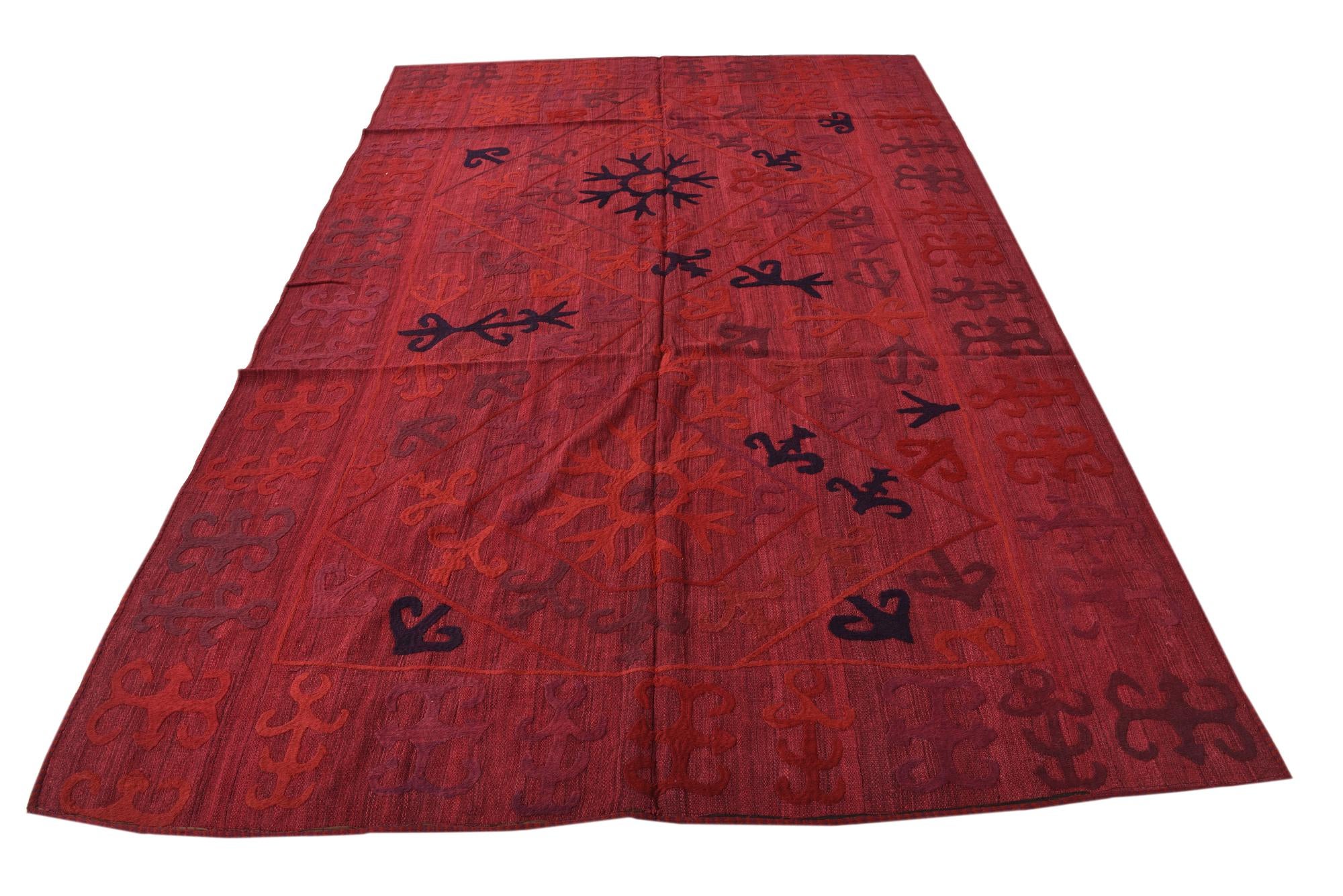 6' 2 x 9' 2 Hand Woven Kilim Suzani Wool Rug
