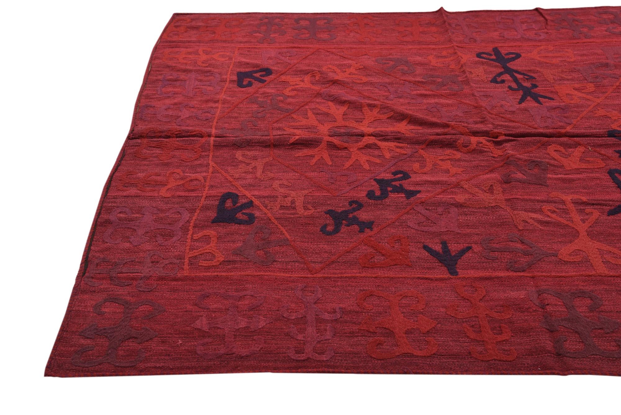 6' 2 x 9' 2 Hand Woven Kilim Suzani Wool Rug