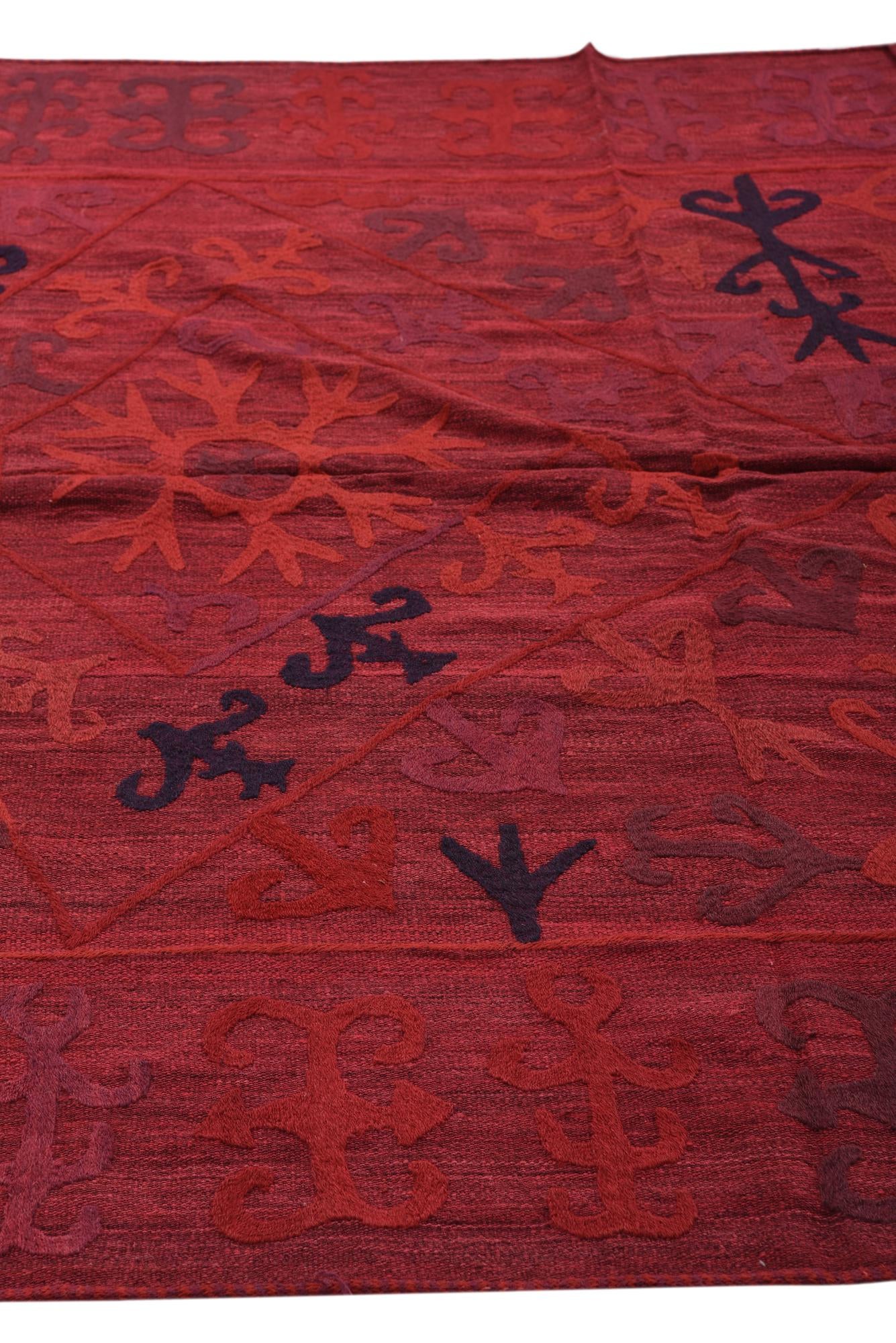 6' 2 x 9' 2 Hand Woven Kilim Suzani Wool Rug
