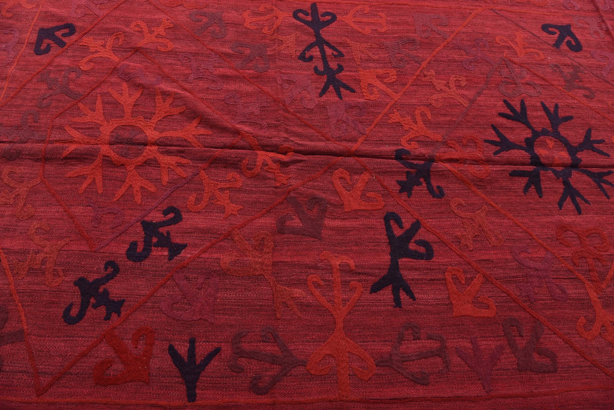 6' 2 x 9' 2 Hand Woven Kilim Suzani Wool Rug