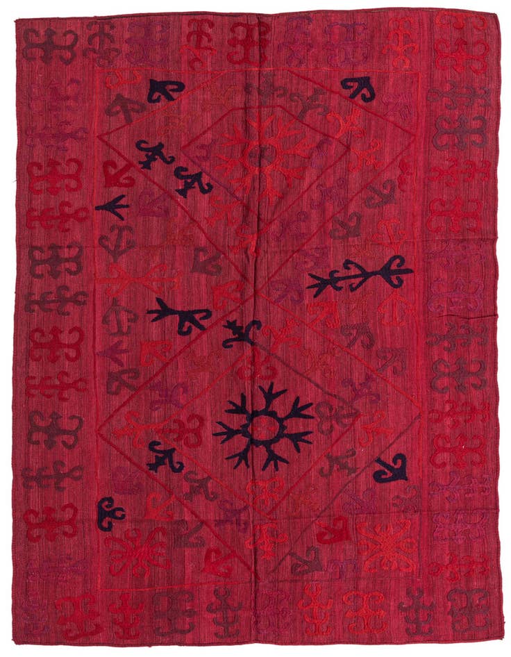 Detail image of 6' 2 x 9' 2 Hand Woven Kilim Suzani Wool Rug