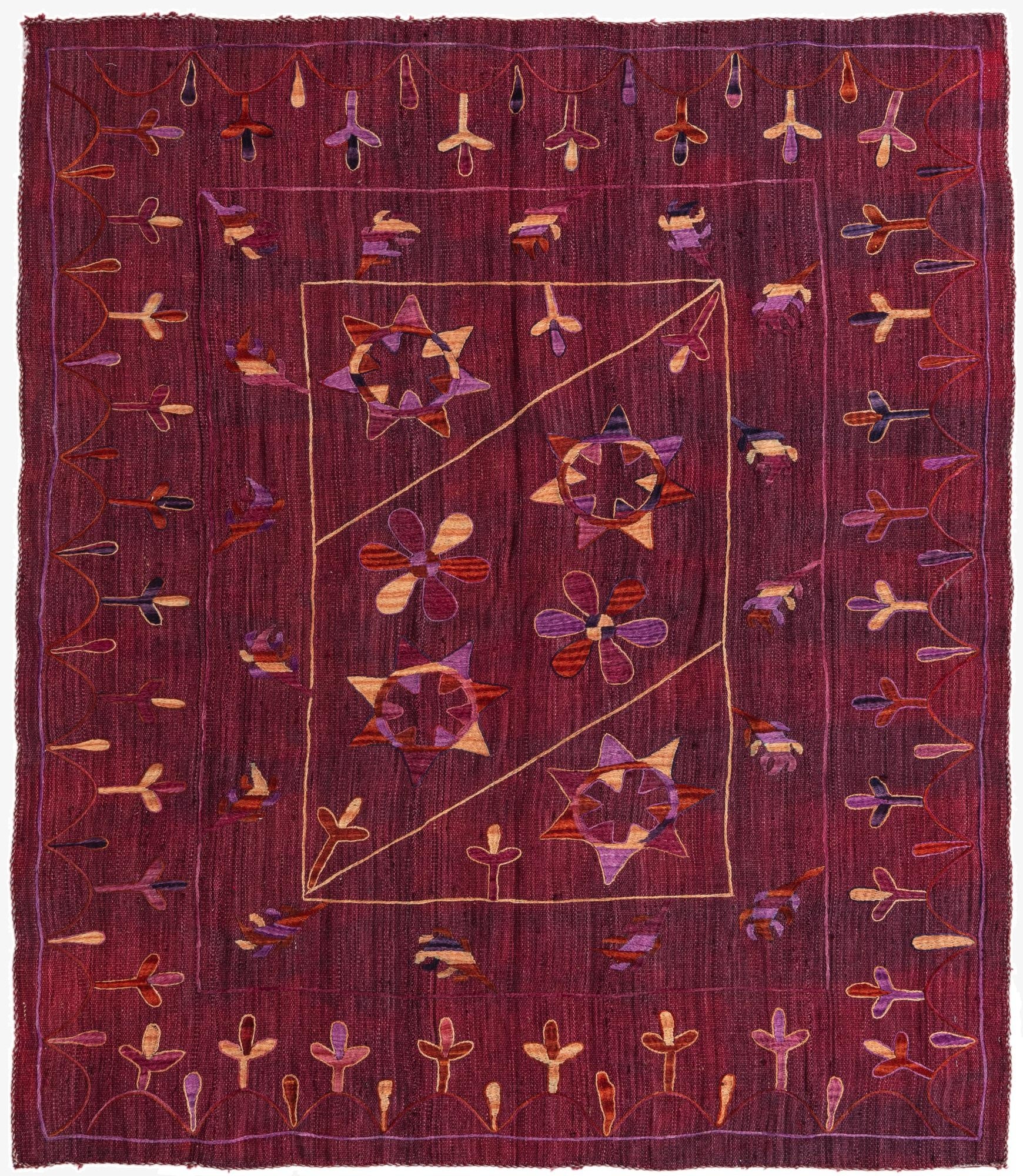 5' 10 x 7'  Hand Woven Kilim Suzani Wool Rug