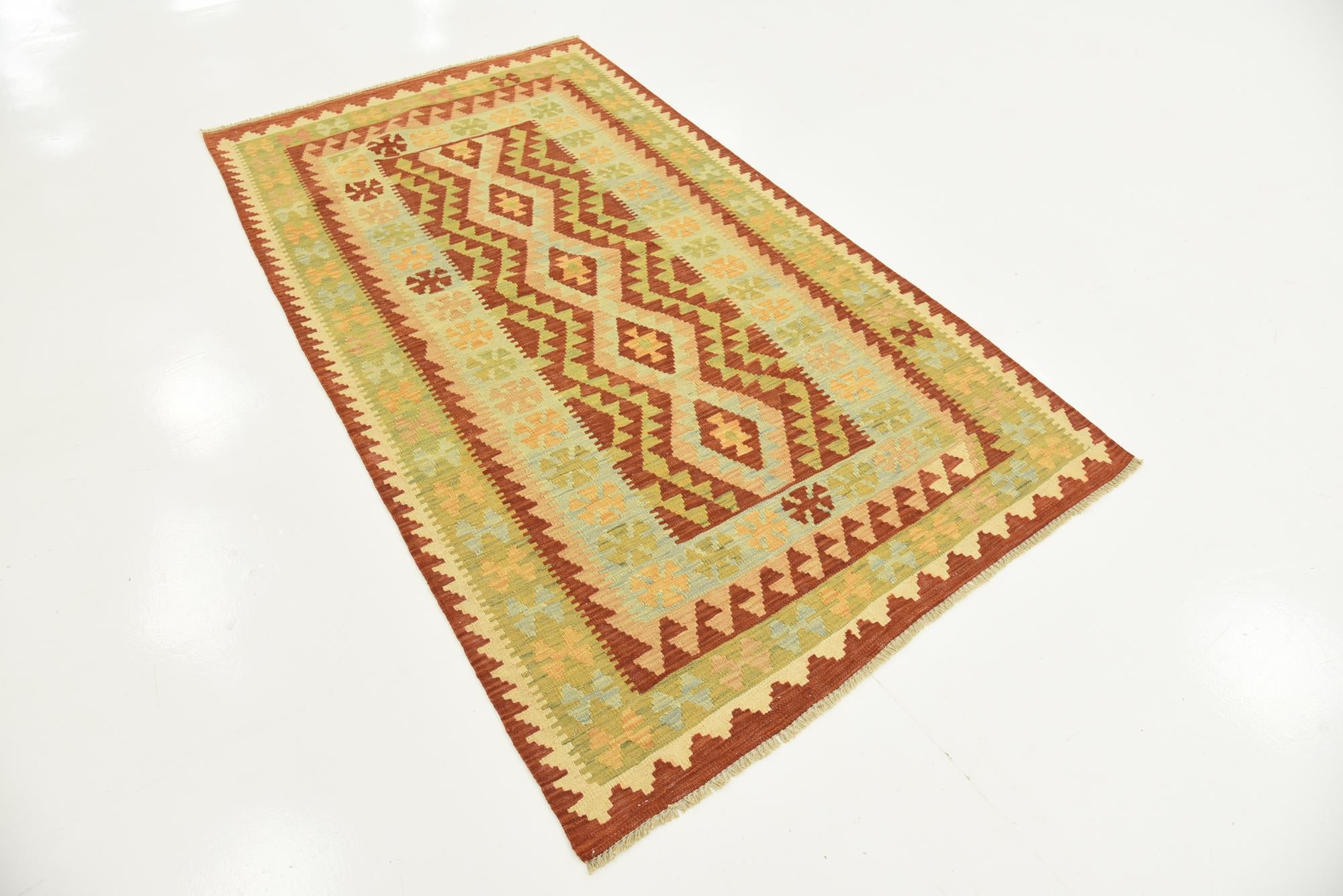 3' 6 x 6' 3 Hand Woven Kilim Waziri Wool Rug