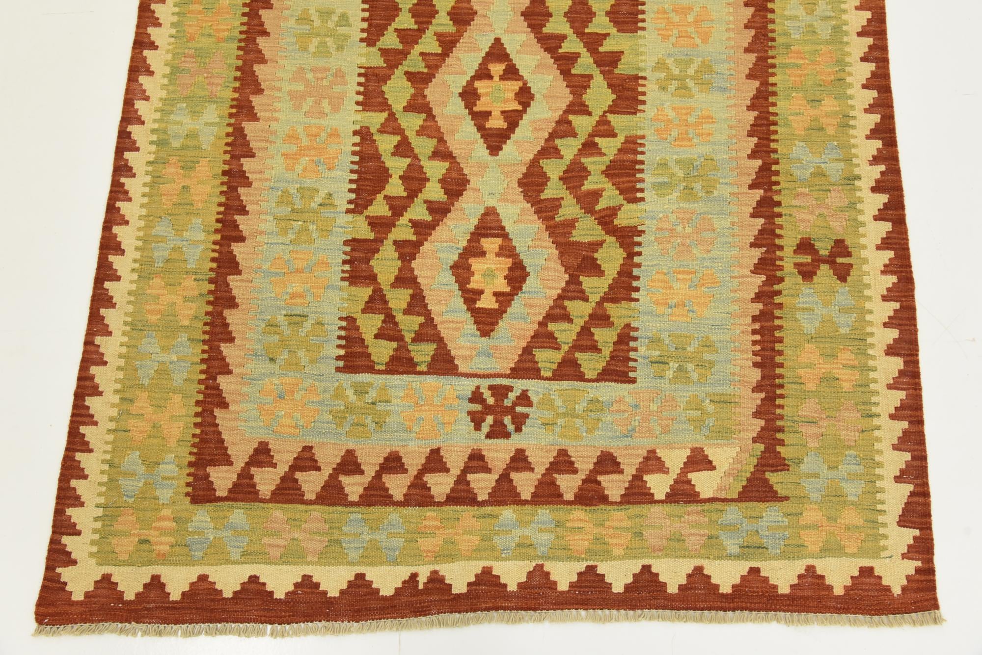 3' 6 x 6' 3 Hand Woven Kilim Waziri Wool Rug
