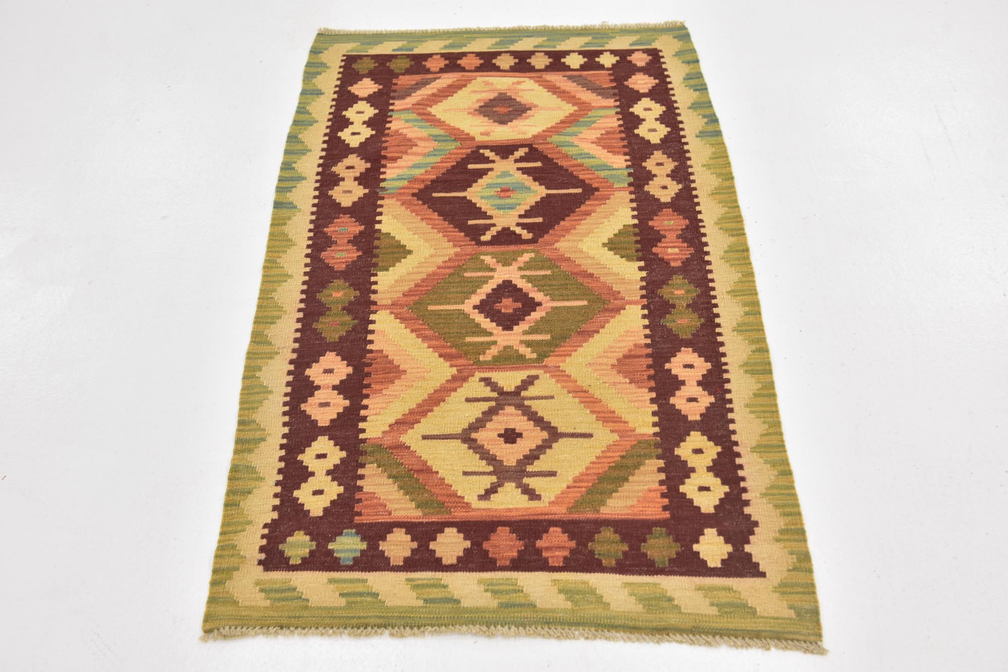 2' 7 x 4' 3 Hand Woven Kilim Waziri Wool Rug