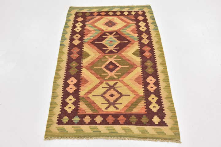 2' 7 x 4' 3 Hand Woven Kilim Waziri Wool Rug