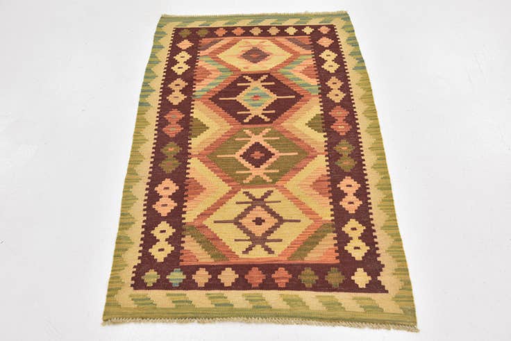 Detail image of 2' 7 x 4' 3 Hand Woven Kilim Waziri Wool Rug