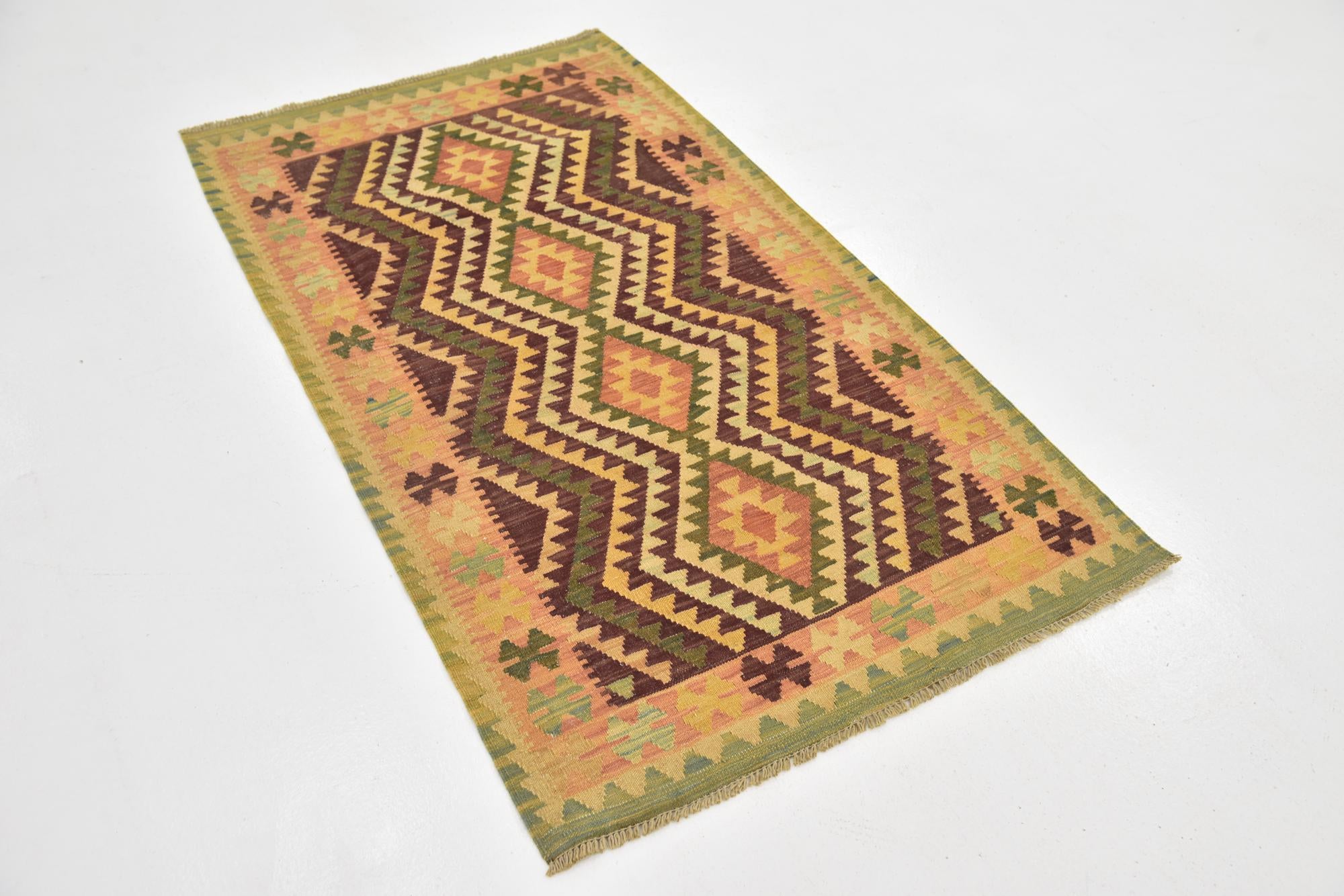2' 10 x 5' Hand Woven Kilim Waziri Wool Rug