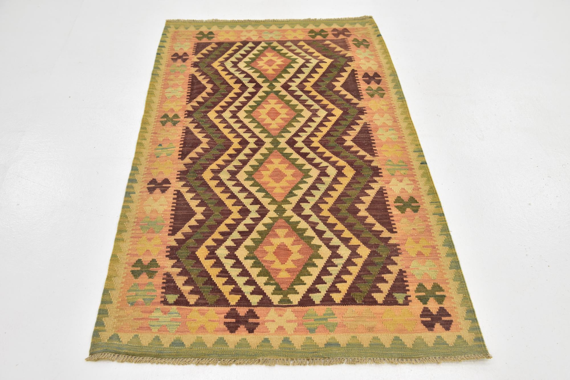 2' 10 x 5' Hand Woven Kilim Waziri Wool Rug