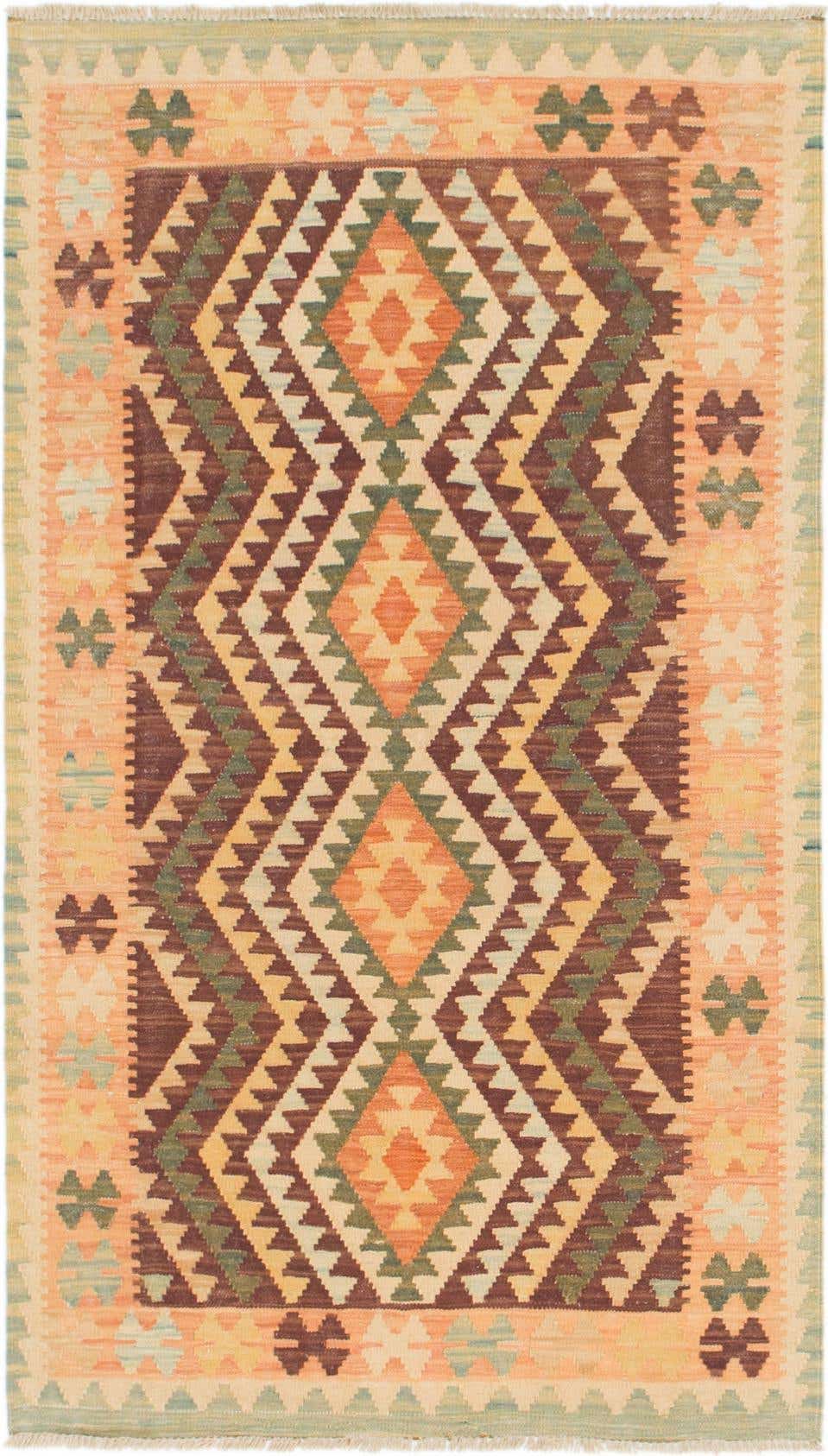 2' 10 x 5' Hand Woven Kilim Waziri Wool Rug
