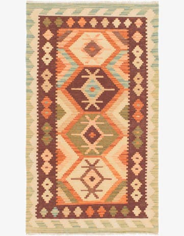 2' 7 x 4' 3 Hand Woven Kilim Waziri Wool Rug