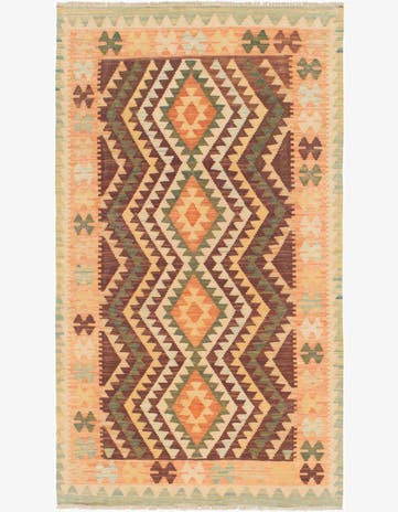 2' 10 x 5' Hand Woven Kilim Waziri Wool Rug