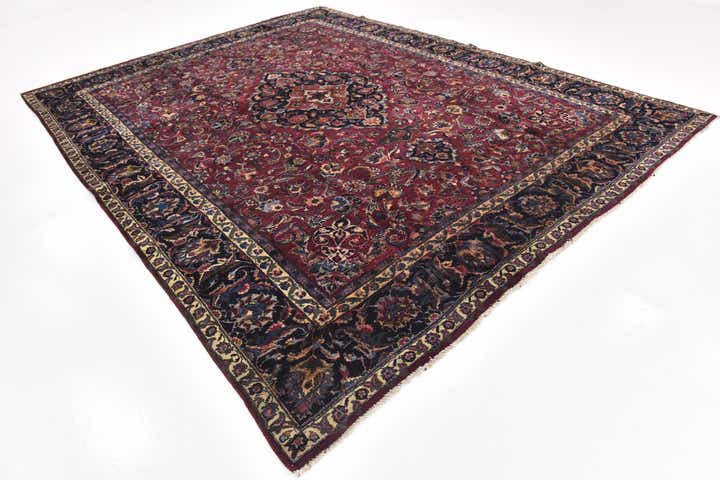 9' 8 x 12' 7 Hand Knotted Mashad Persian Wool Rug
