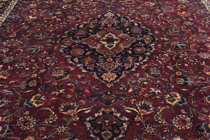 Detail image of 9' 8 x 12' 7 Hand Knotted Mashad Persian Wool Rug
