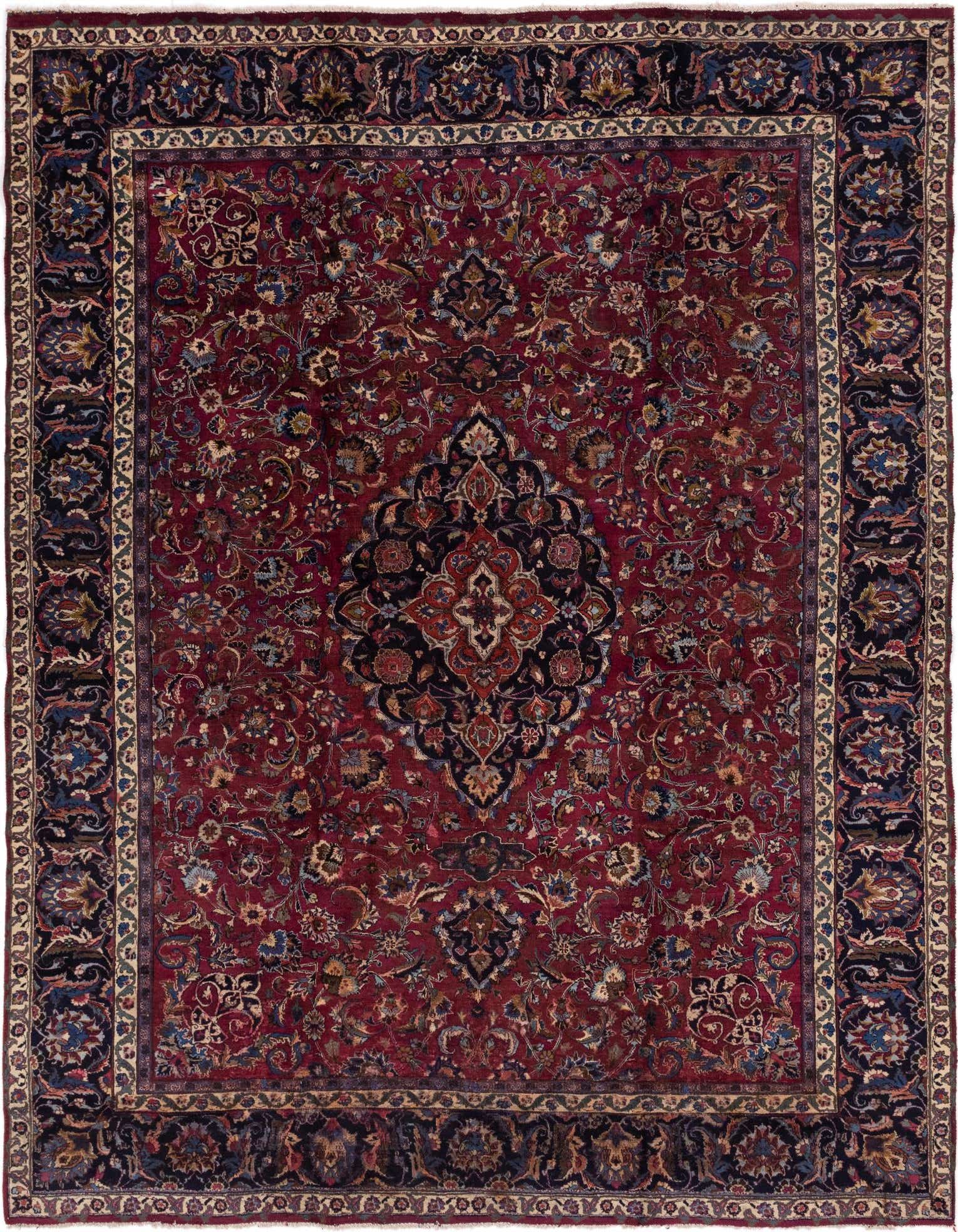 9' 8 x 12' 7 Hand Knotted Mashad Persian Wool Rug