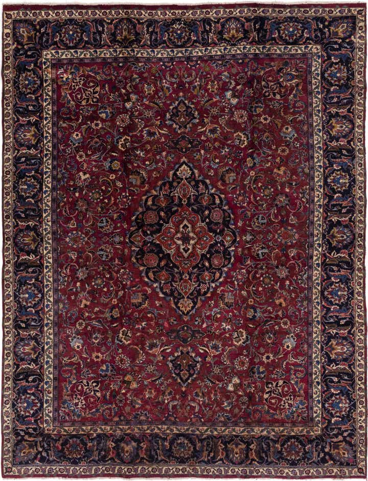 9' 8 x 12' 7 Hand Knotted Mashad Persian Wool Rug