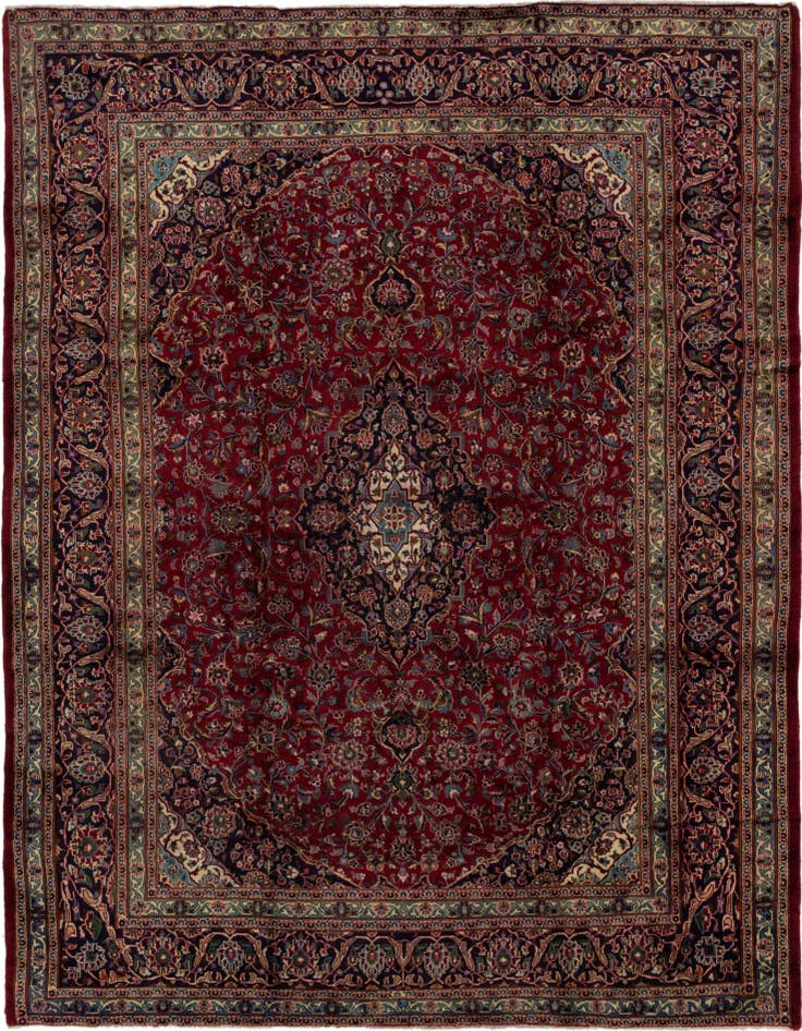 Detail image of 9' 7 x 12' 9 Hand Knotted Mashad Persian Wool Rug