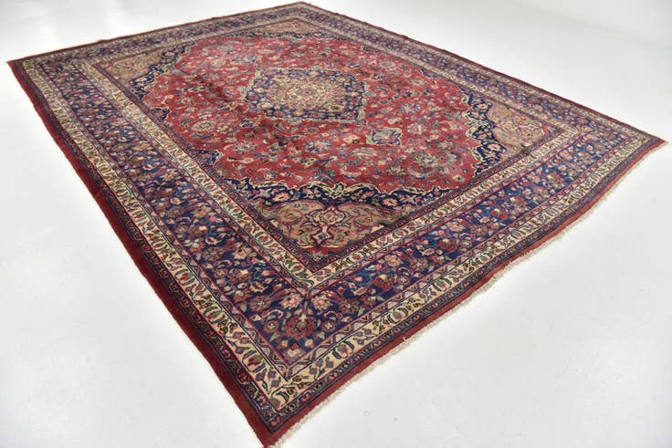Detail image of 9' 9 x 12' 6 Hand Knotted Mashad Persian Wool Rug