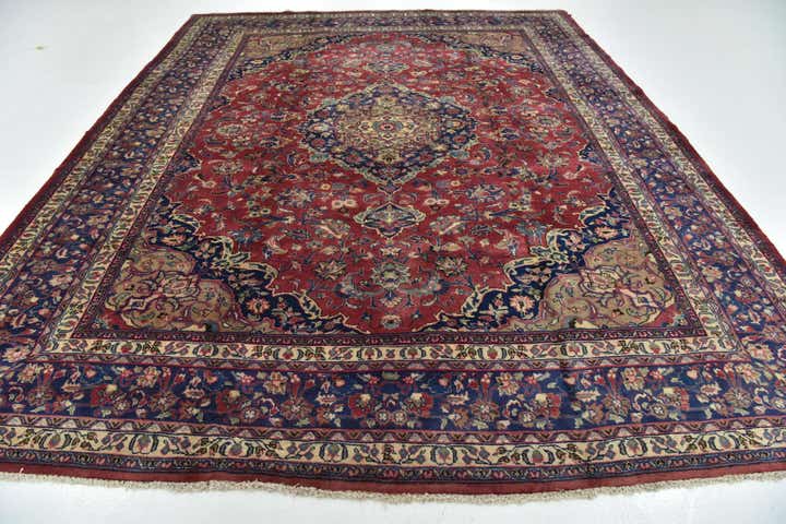 9' 9 x 12' 6 Hand Knotted Mashad Persian Wool Rug
