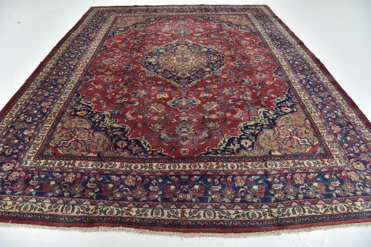 Detail image of 9' 9 x 12' 6 Hand Knotted Mashad Persian Wool Rug