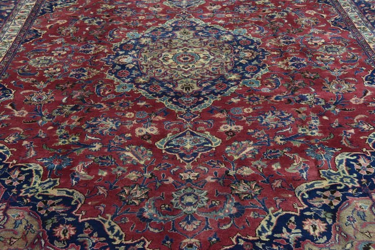 Detail image of 9' 9 x 12' 6 Hand Knotted Mashad Persian Wool Rug