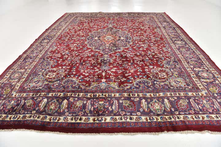 9' 7 x 12' 7 Hand Knotted Mashad Persian Wool Rug