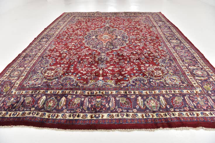 Detail image of 9' 7 x 12' 7 Hand Knotted Mashad Persian Wool Rug