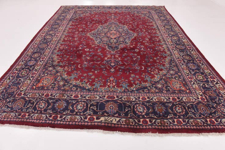 Detail image of 9' 7 x 13' Hand Knotted Mashad Persian Wool Rug