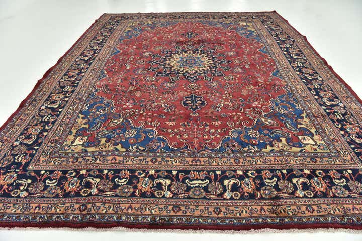 9' 7 x 12' 2 Hand Knotted Mashad Persian Wool Rug