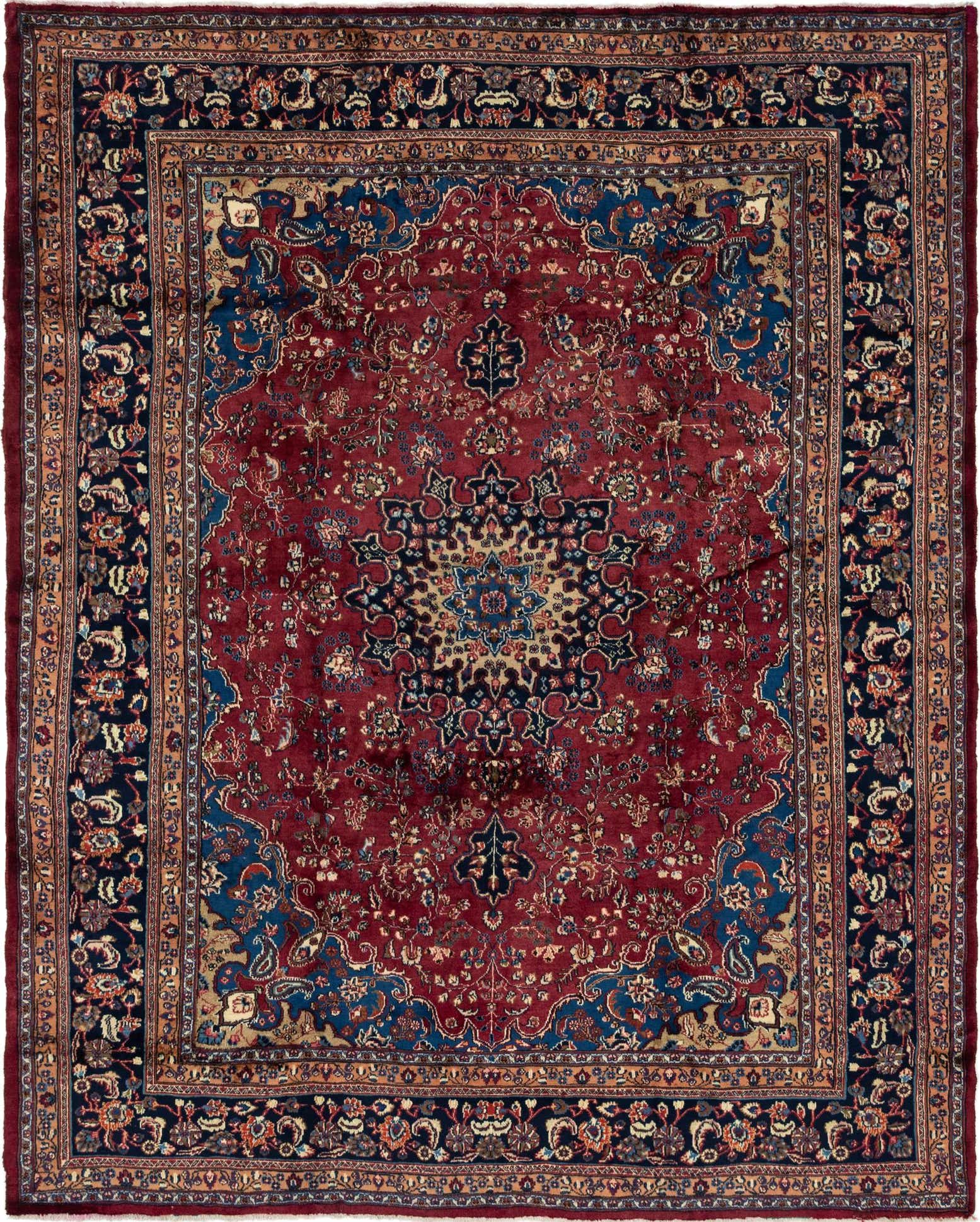 9' 7 x 12' 2 Hand Knotted Mashad Persian Wool Rug