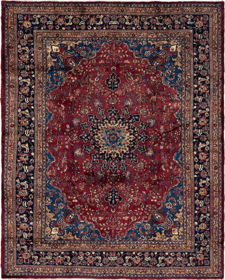 9' 7 x 12' 2 Hand Knotted Mashad Persian Wool Rug