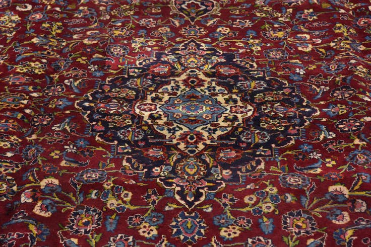 Detail image of 9' 7 x 13' 4 Hand Knotted Mashad Persian Wool Rug