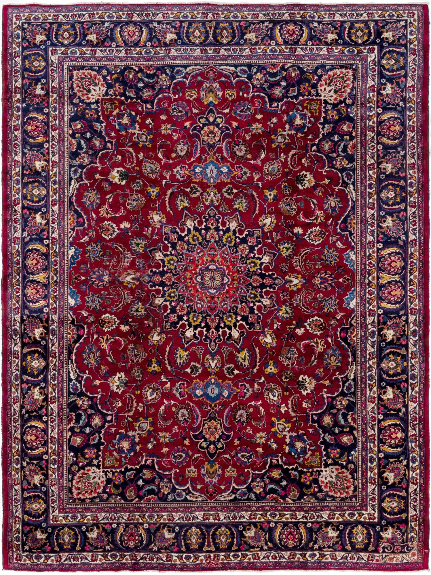 9' 9 x 12' 7  Hand Knotted Mashad Persian Wool Rug