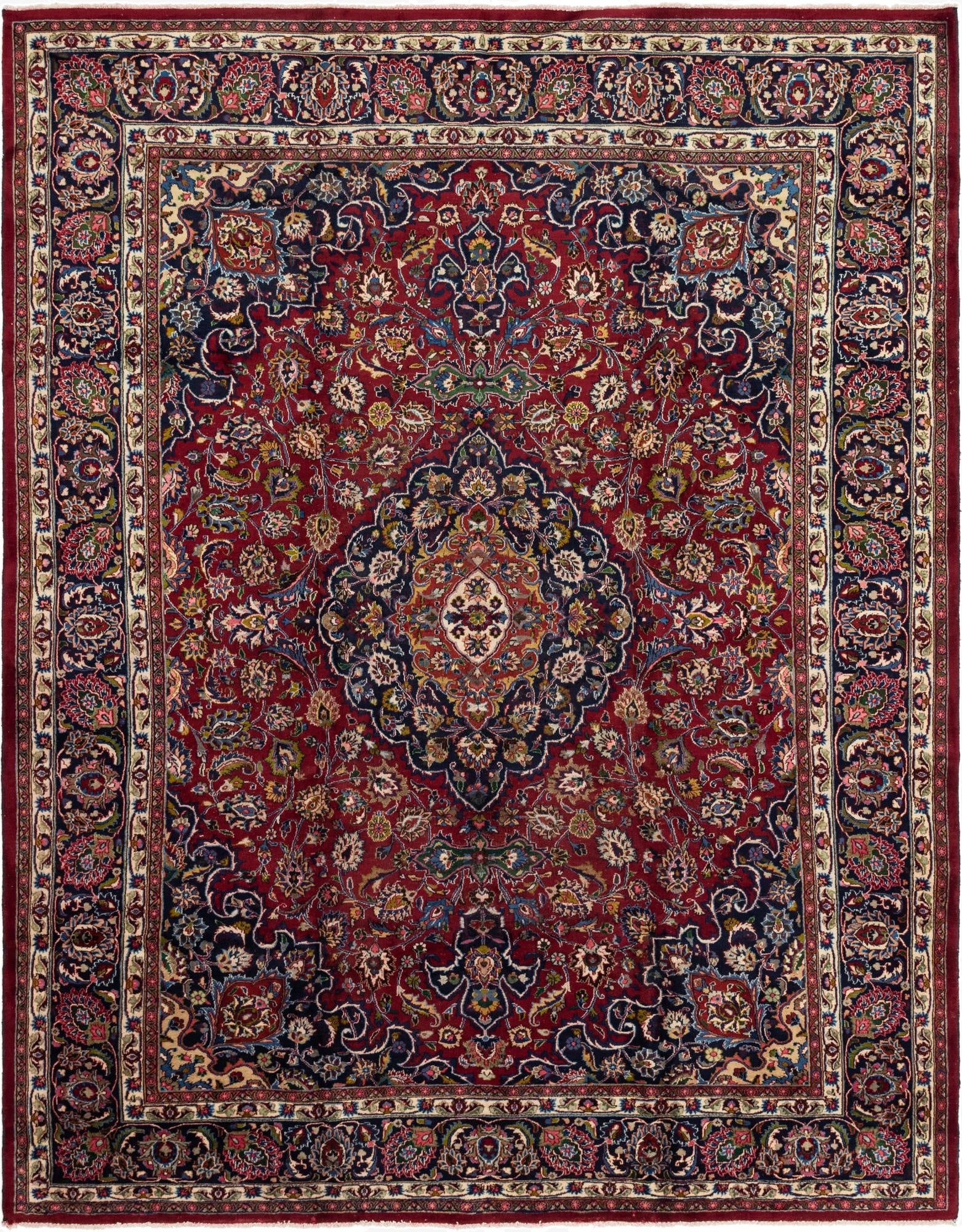 9' 9 x 12' 8  Hand Knotted Mashad Persian Wool Rug