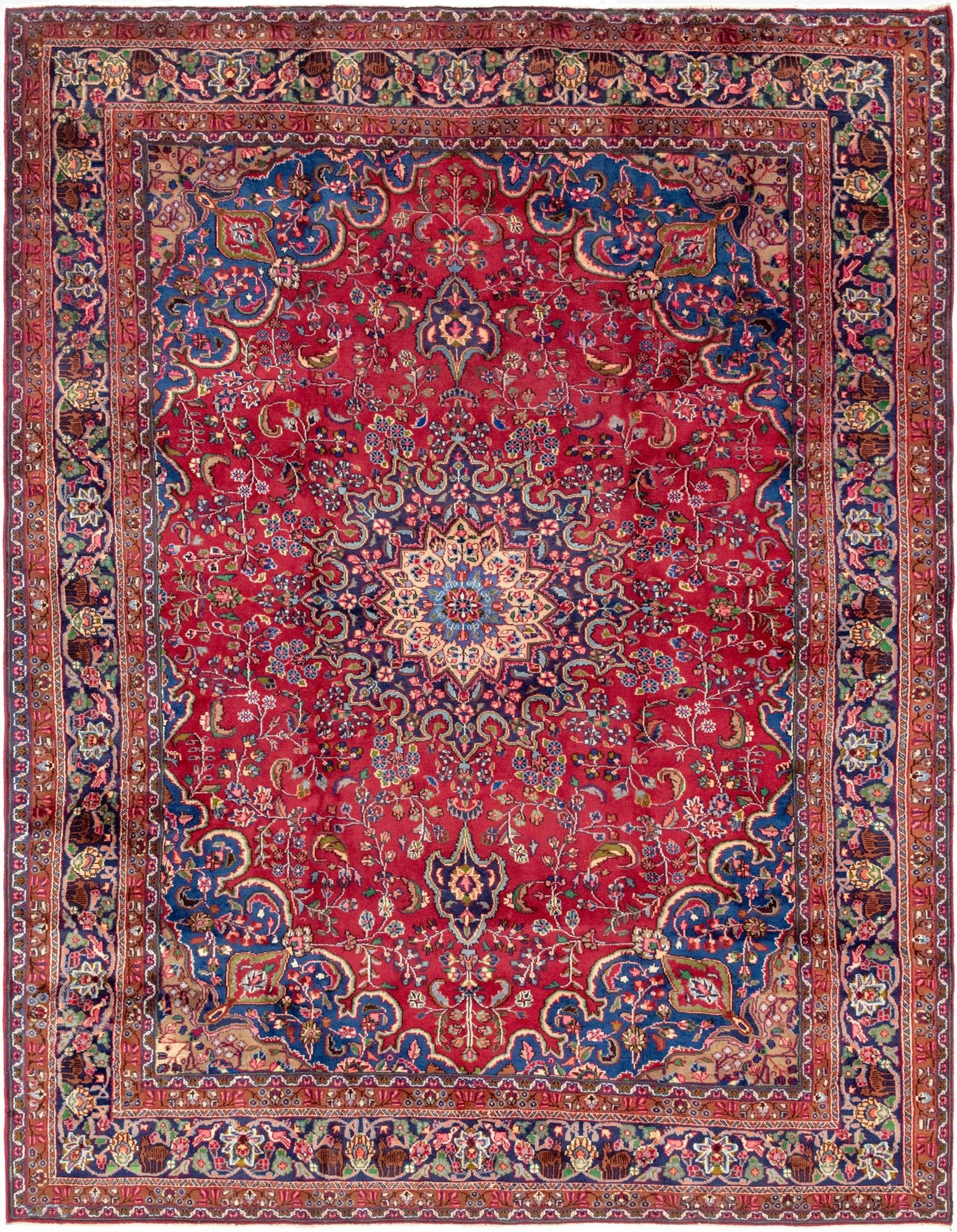 9' 8 x 12' 5  Hand Knotted Mashad Persian Wool Rug