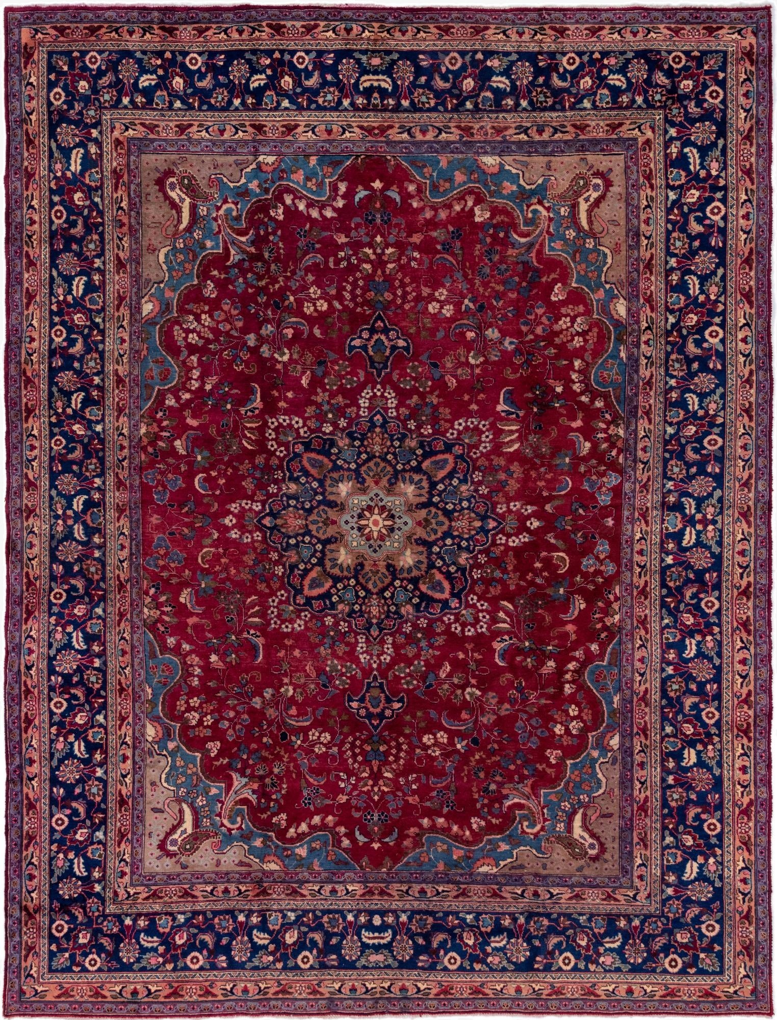 9' 8 x 12' 6  Hand Knotted Mashad Persian Wool Rug