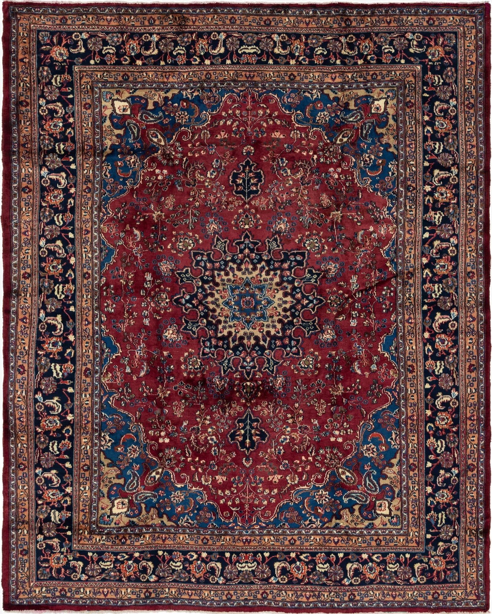 9' 7 x 12' 2  Hand Knotted Mashad Persian Wool Rug