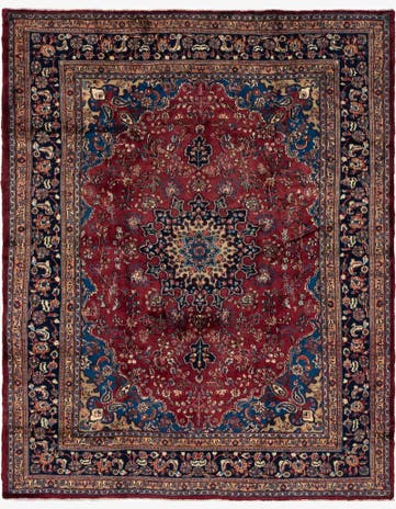 9' 7 x 12' 2 Hand Knotted Mashad Persian Wool Rug