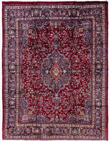 9' 7 x 12' 7 Hand Knotted Mashad Persian Wool Rug
