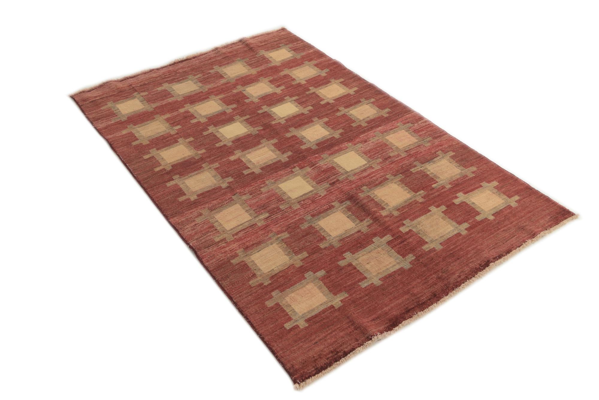 4' x 6' Hand Knotted Modern Tri-Color Rug