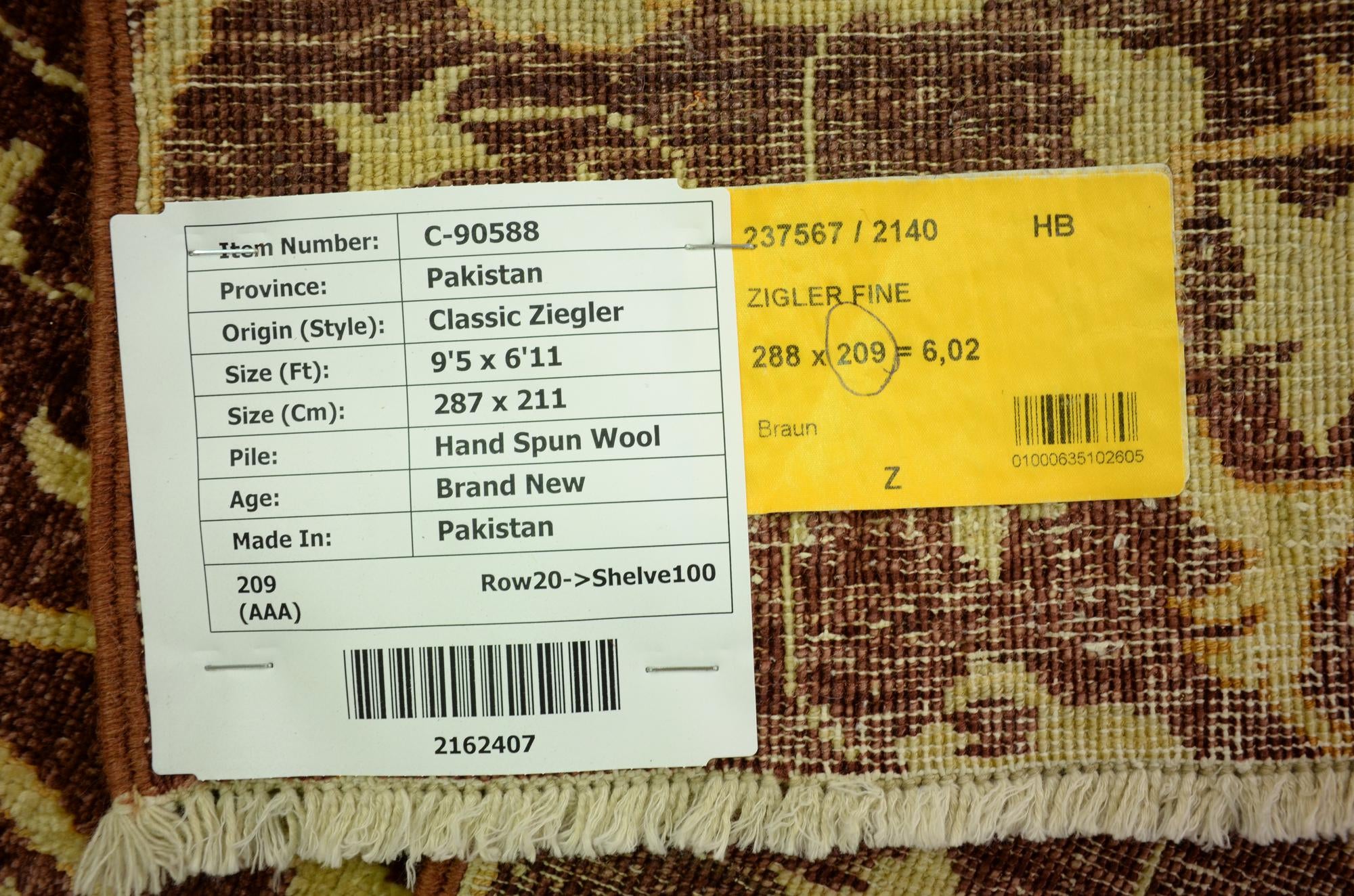 6' 11 x 9' 5 Hand Knotted Peshawar Ziegler Oriental Rug