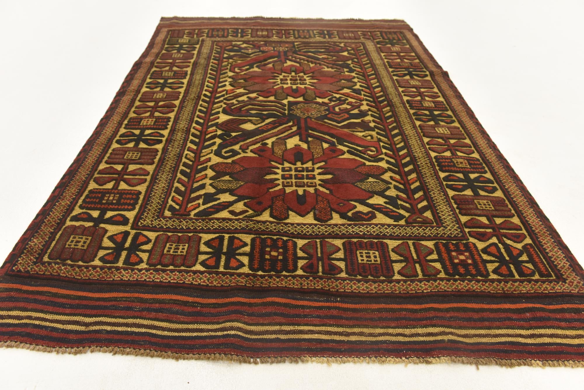 4' 2 x 6' 4 Hand Knotted Sumak Wool Rug